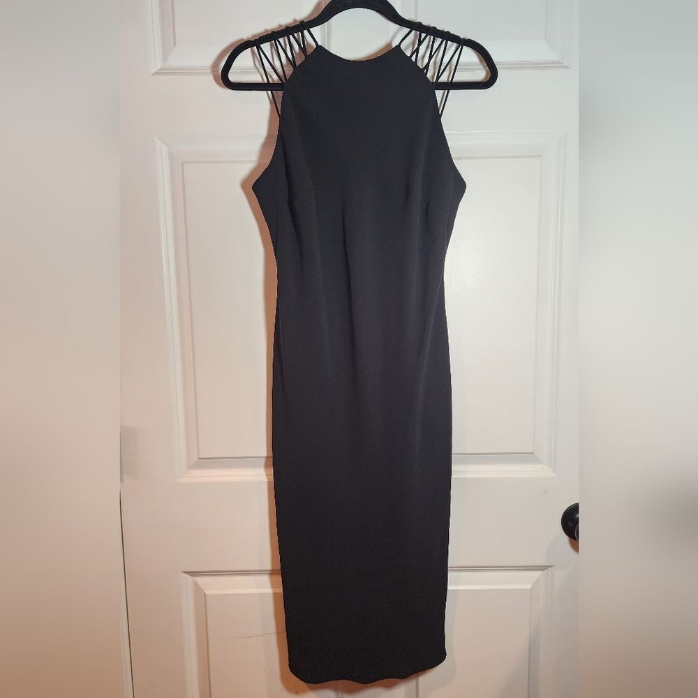 Evan Picone Black Strappy Halter Sheath Dress Fitted Size 12 Knee Length